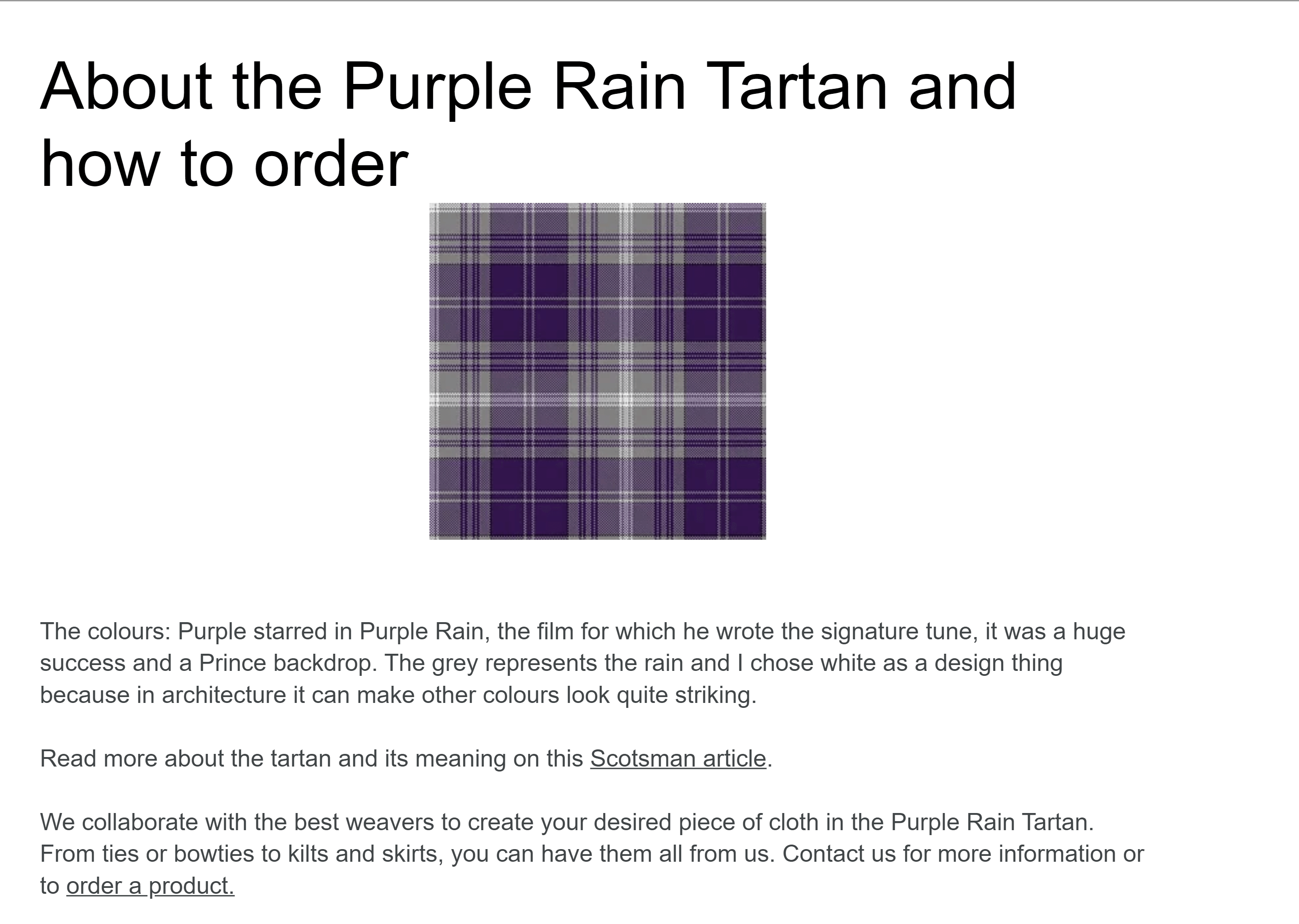 'Purple Rain Tartan' page before the redesign